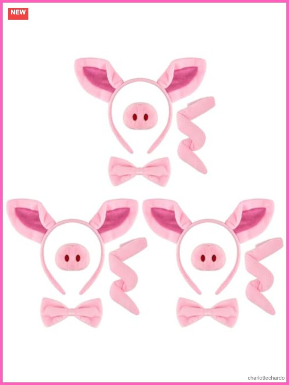 Pig Costume Set 12 Pieces Ears Headband Nose Bow Tie Tail Animal Cosplay